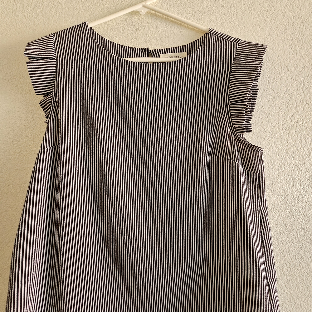 Monteau Classic Black and White Striped Blouse